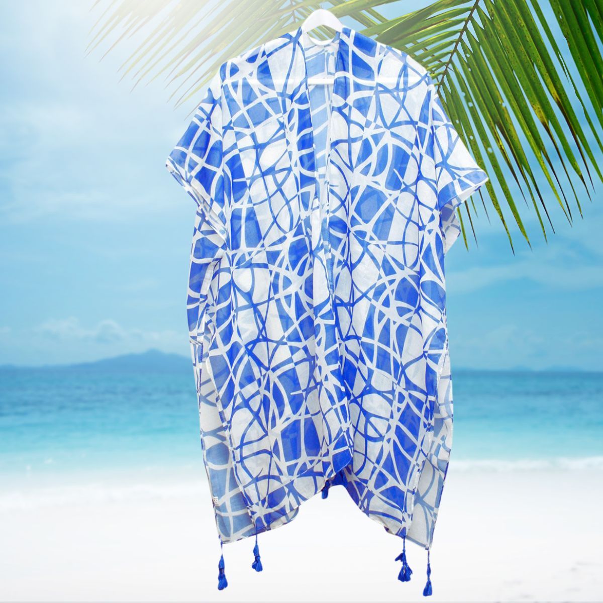 ZPB Inspired Kimono Sorority Blue White ColorBlock Swirl Swimsuit Coverup