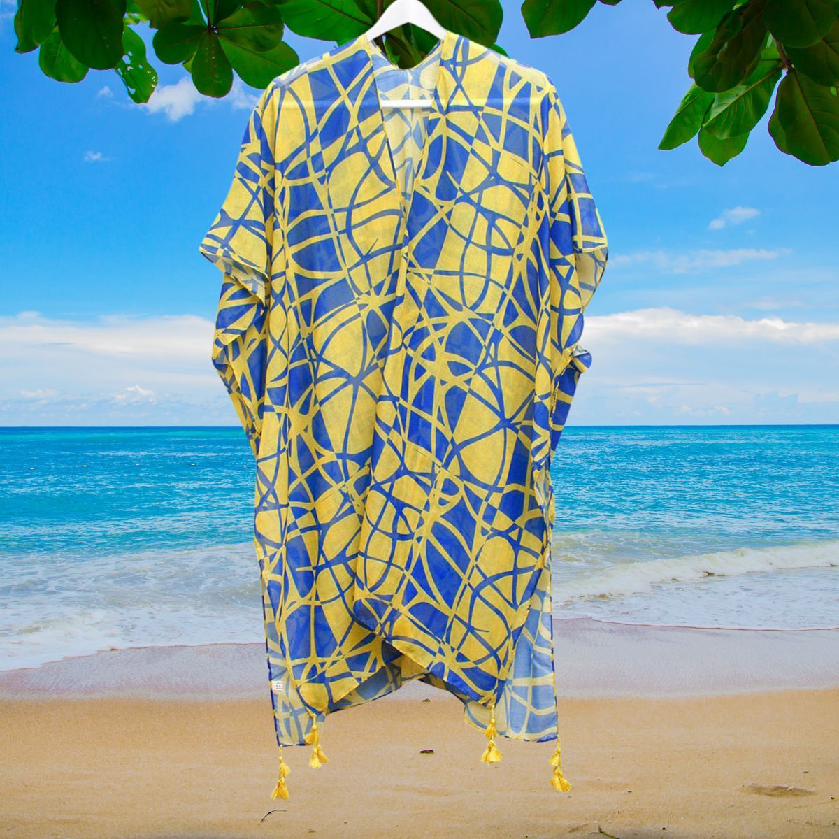 SGRHO Inspired Kimono Sorority Yellow Blue ColorBlock SwirlSwimsuit Coverup