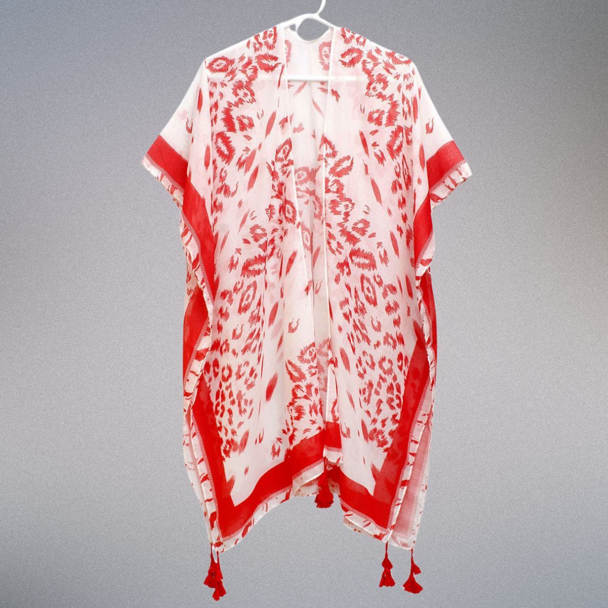 DST Kimono Sorority Red White Leopard Structured Swimsuit Coverup