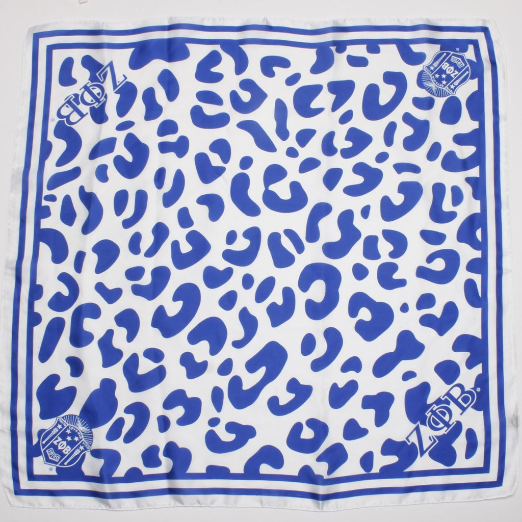 ZPB Blue and White Leopard Square Sorority Scarf