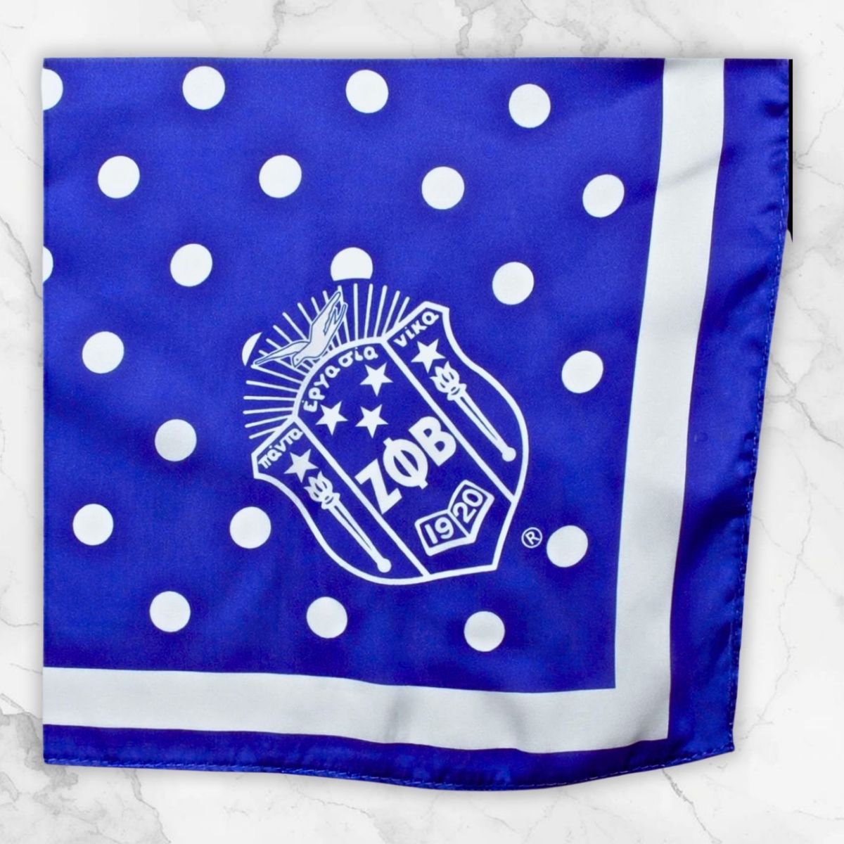 ZPB Blue and White Polka Dot Square Sorority Scarf