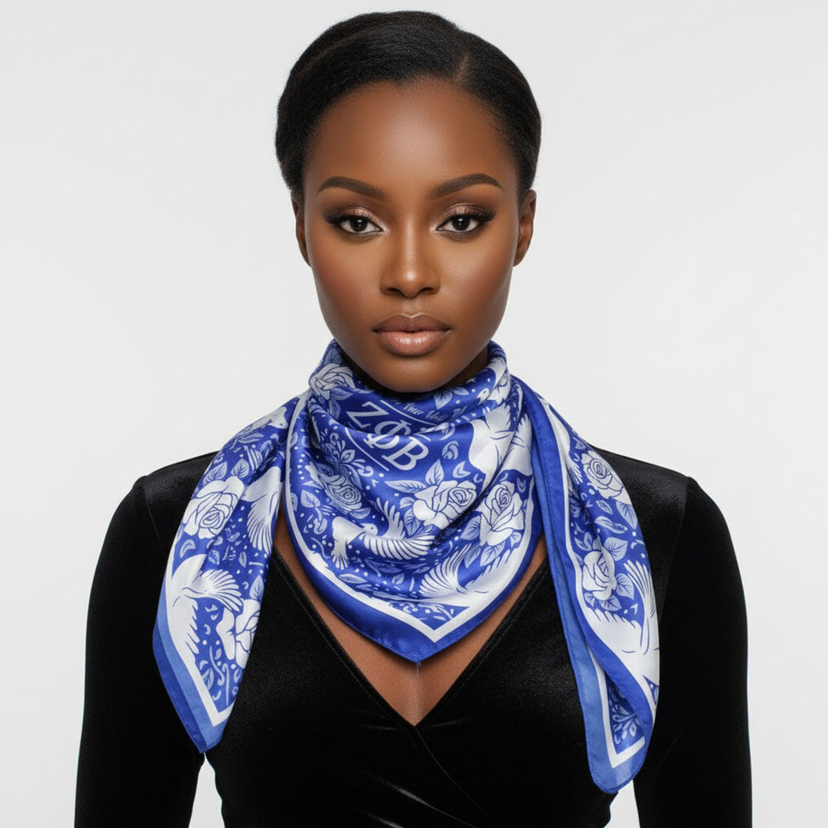 ZPB Blue and White Dove Square Sorority Scarf