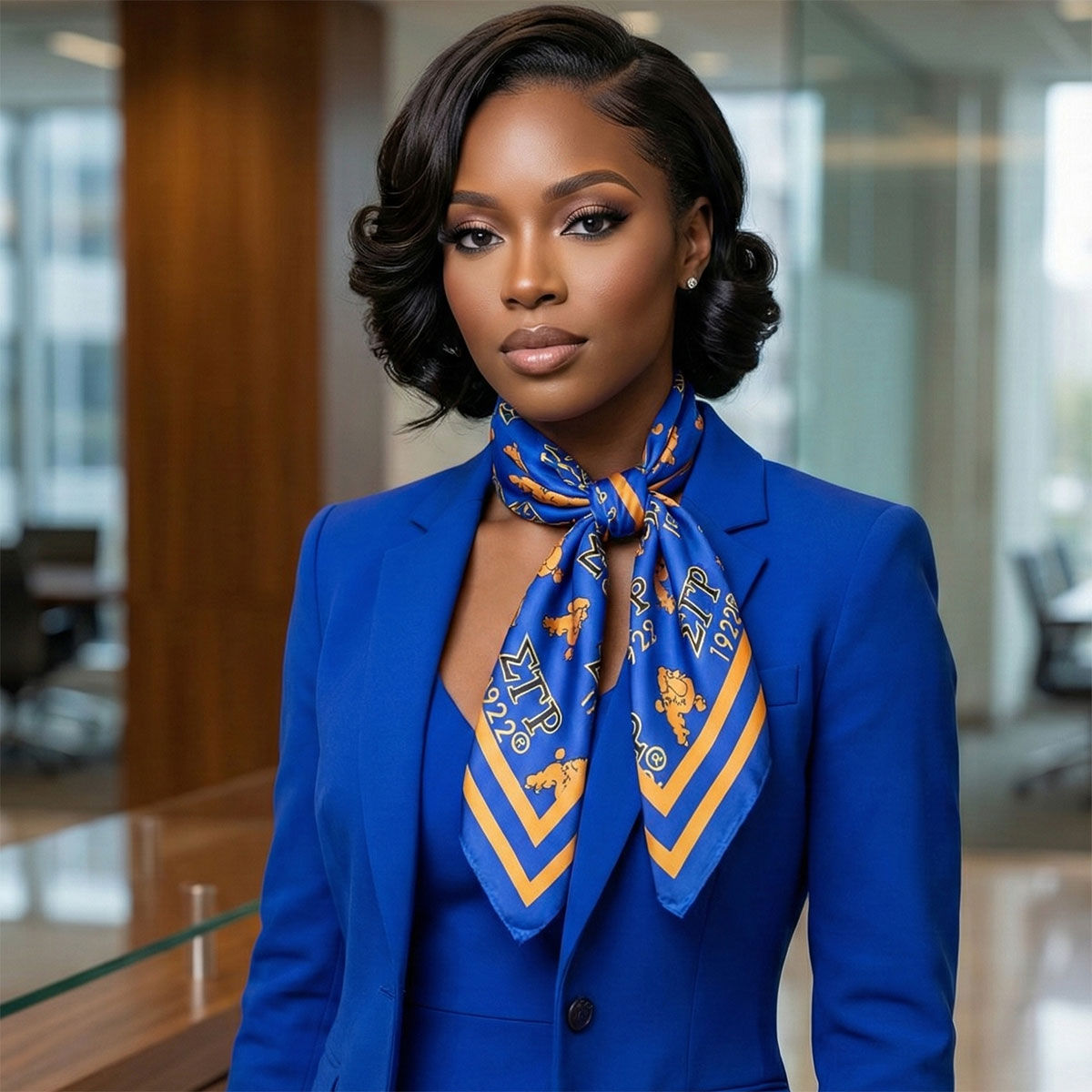 SGRHO Dark Blue and Yellow Poodle Square Scarf