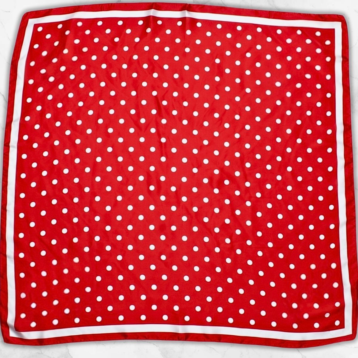Red and White Polka Dot Silky Square Scarf DST