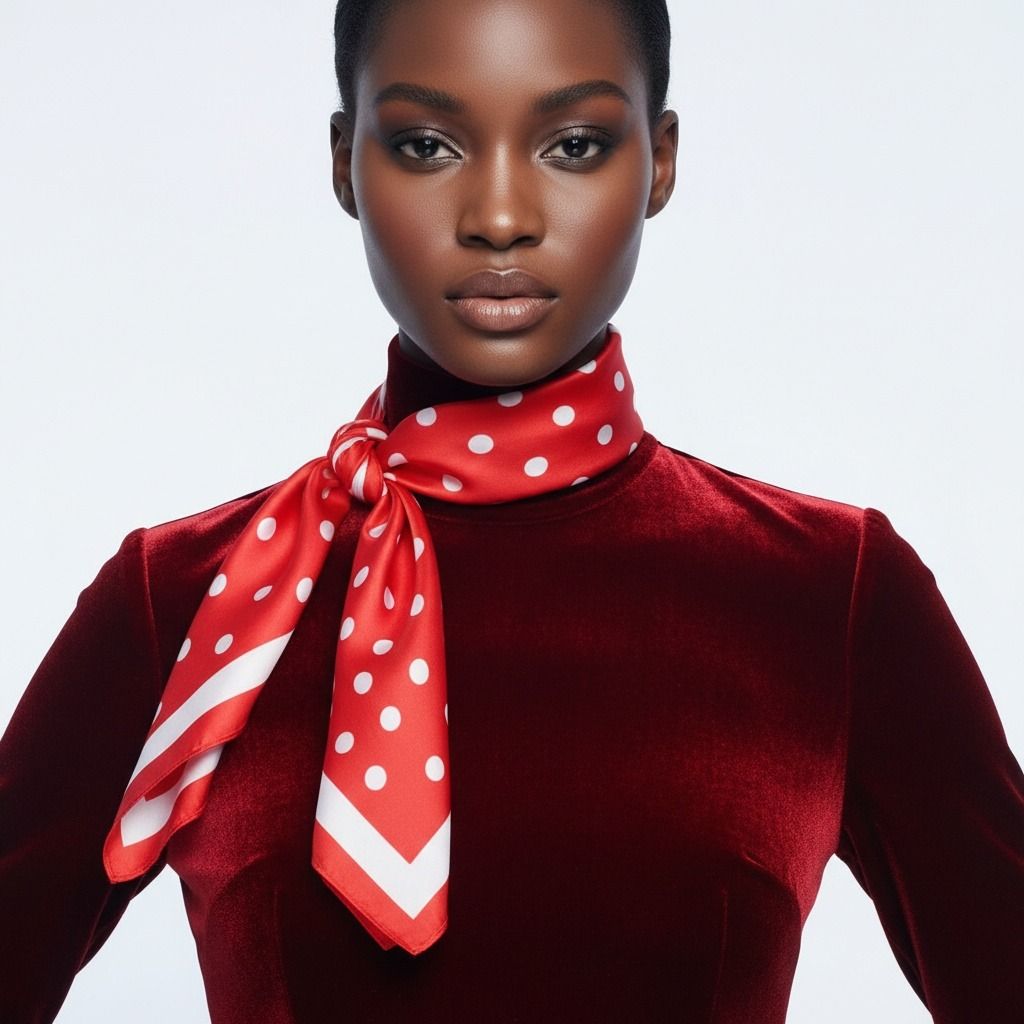 Red and White Polka Dot Silky Square Scarf DST