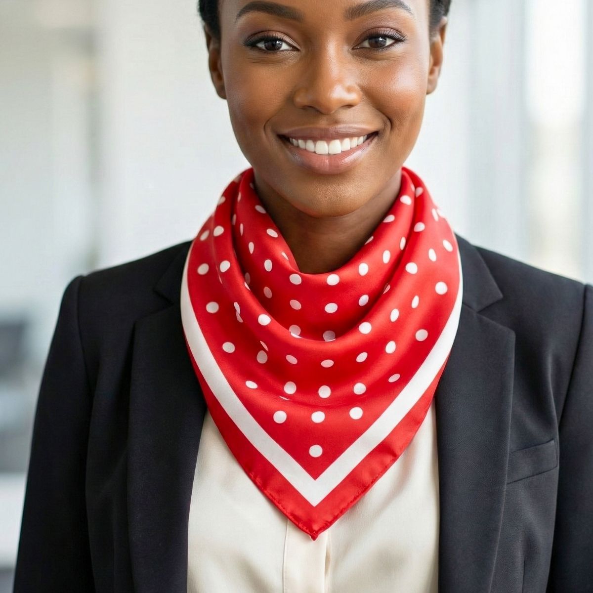 Red and White Polka Dot Silky Square Scarf DST