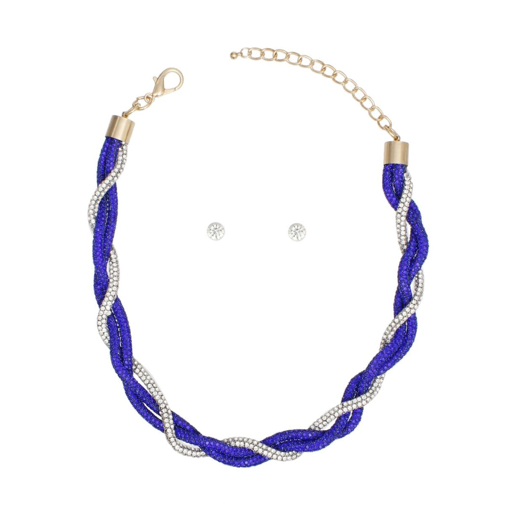 Sorority Vibrant Blue Clear Twisted Tube Necklace