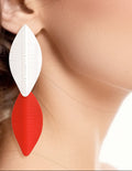 Drop Red Silver Leaf Medium Earrings for Women