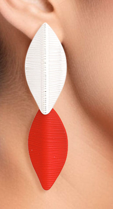 DST Inspired Earrings Drop Red Silver Leaf Medium Earrings for Women