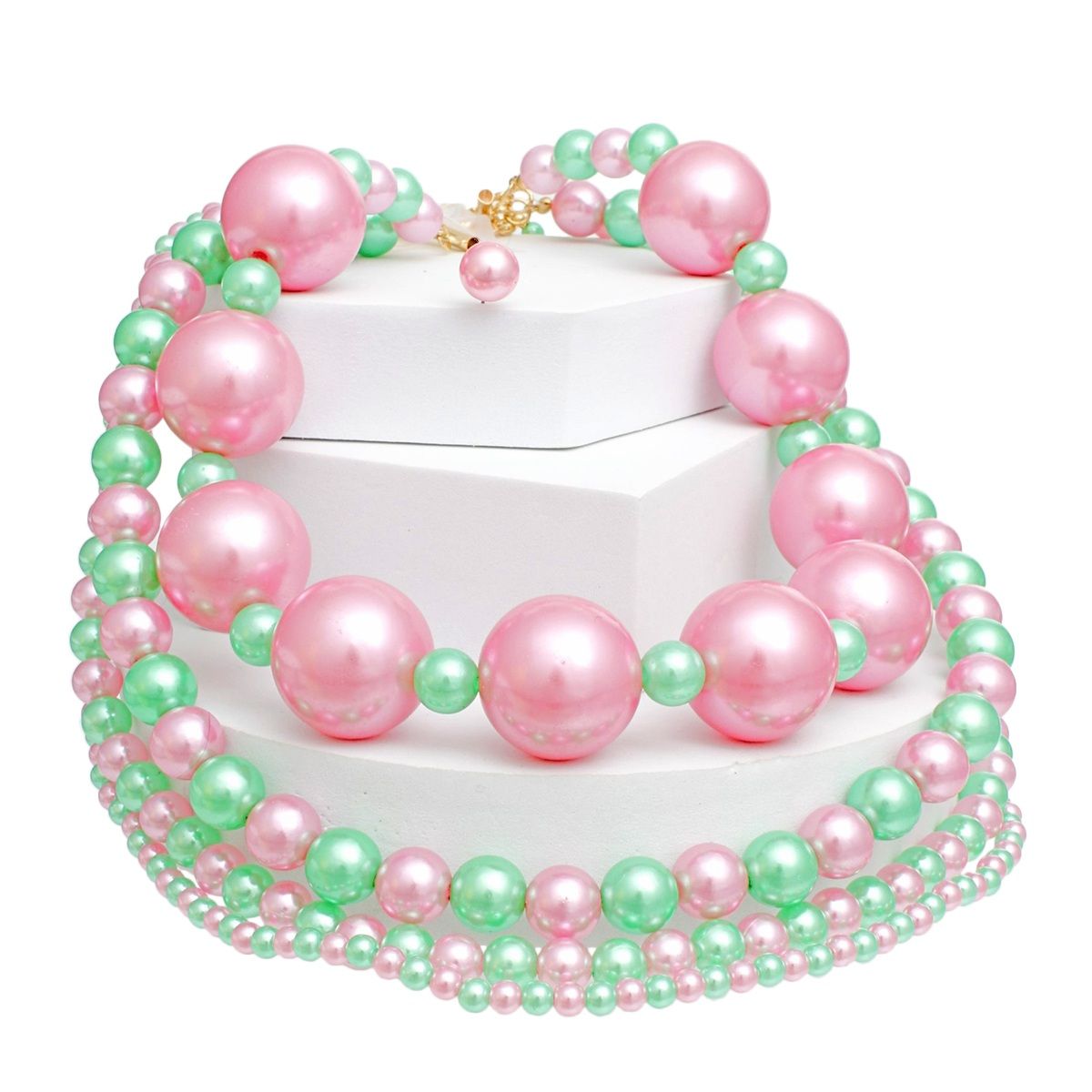 AKA Sorority Pink Green Jumbo Pearl Necklace Set