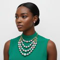 Pink Green Pearl Gold Bead Layer Bib AKA Necklace
