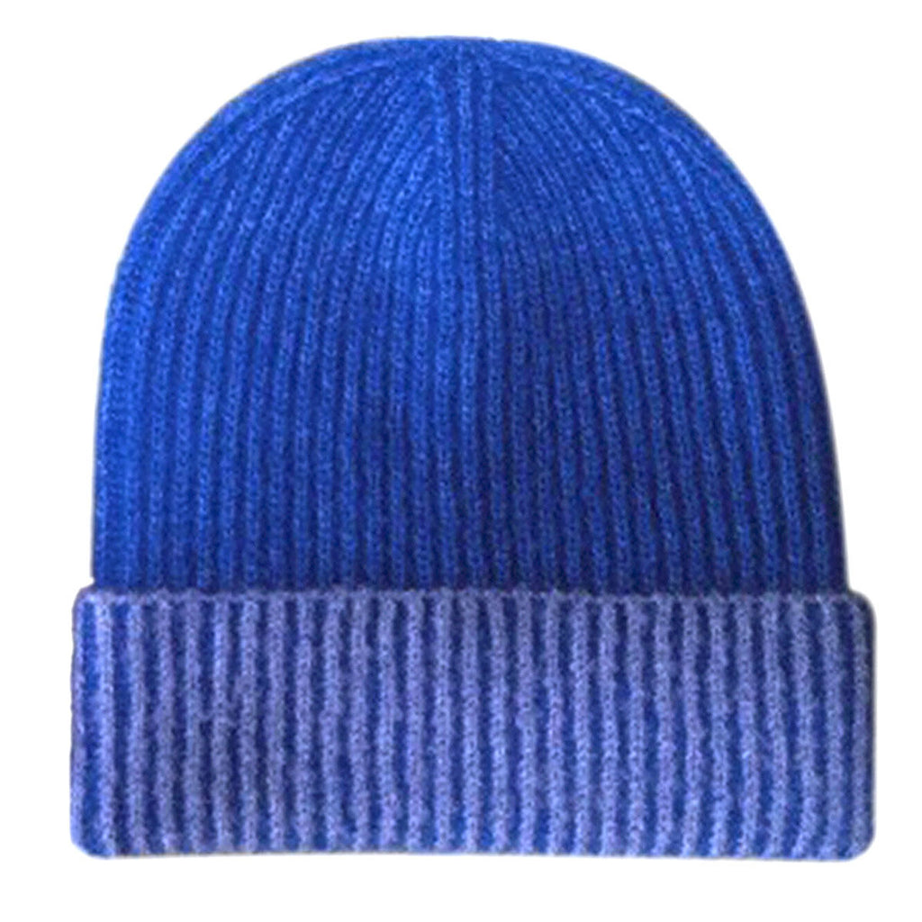 ZPB Beanie Blue Two Tone Cuffed Hat for Women