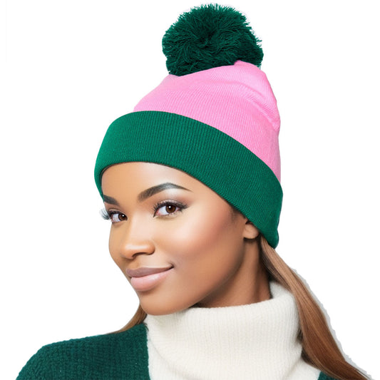 AKA Pink and Green Cuff Alpha Kappa Alpha Beanie Hat