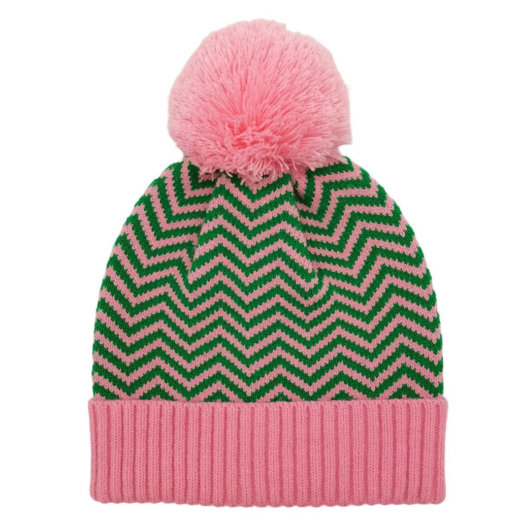 AKA Pink and Green Zig-Zag Alpha Kappa Alpha Beanie Hat Pink Green Zig-Zag Beanie
