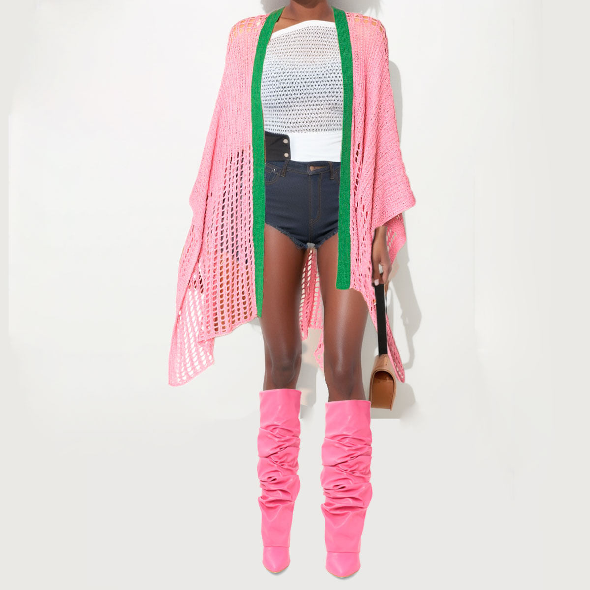 Alpha Kappa Alpha Clothing AKA Ruana Kimono Pink and Green Crochet