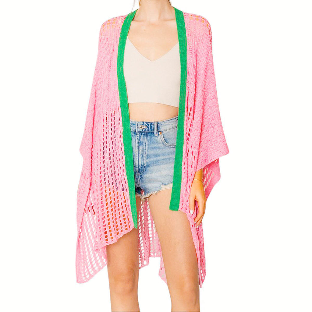 AKA Clothes Kimono Pink and Green Crochet