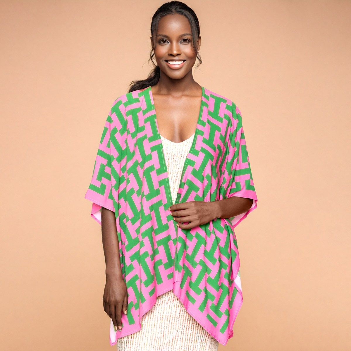 AKA Sorority Inspired Kimono Pink Green Geometric Viscose Kimono AKA Clothes