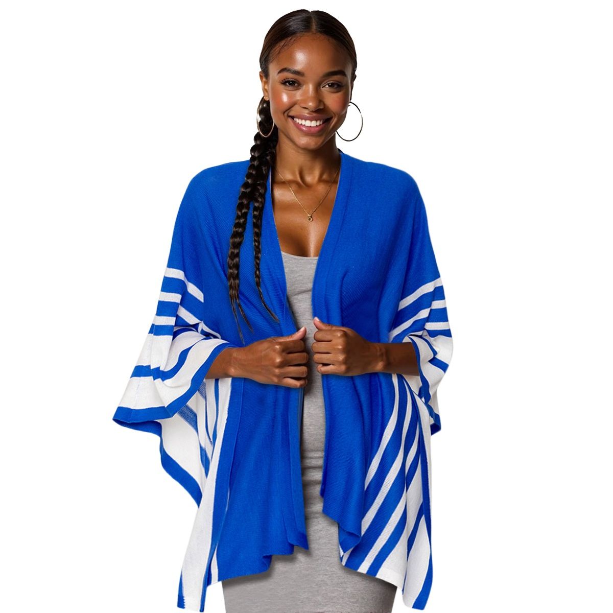 ZPB Inspired Kimono Ruana Blue and White Stripe Zeta Phi Beta Clothes for Women