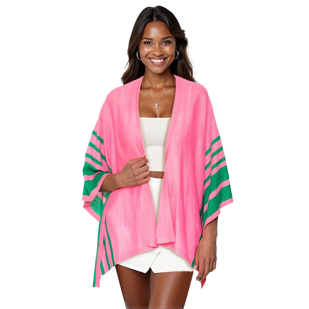 AKA Inspired Kimono Ruana Pink and Green Stripe for Women