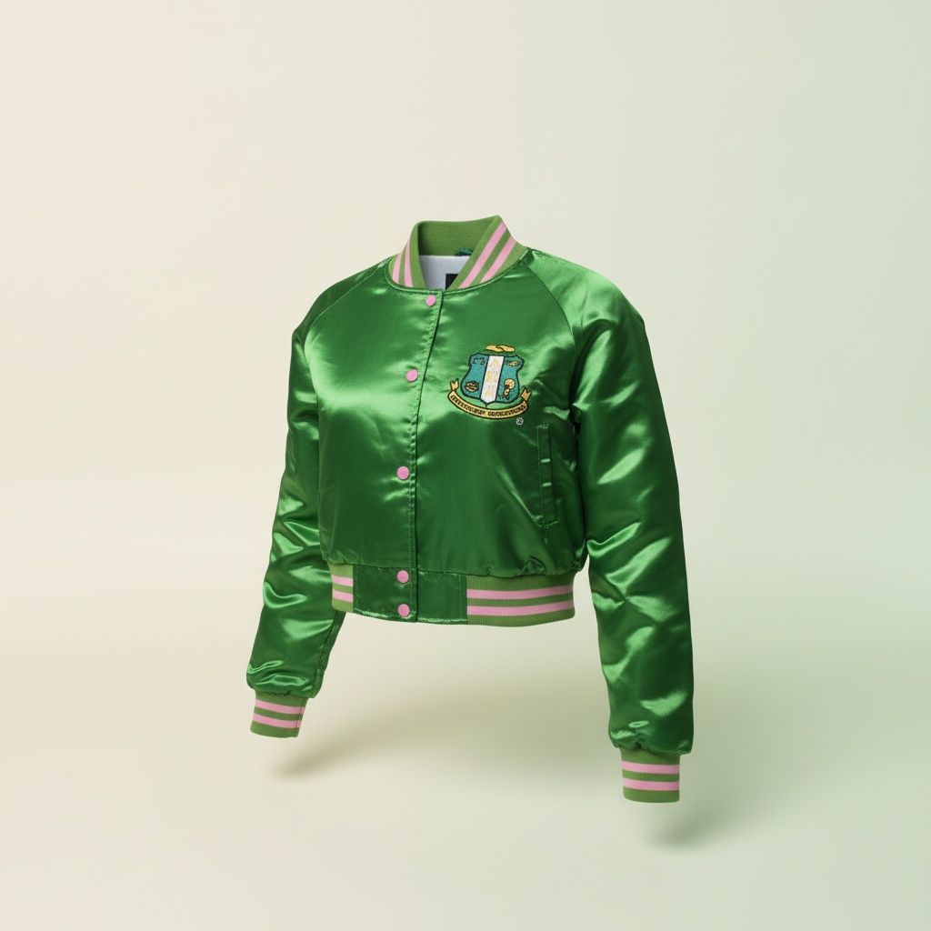 AKA Jacket Greek Inspired Varsity Apparel S Cropped Satin Varsity Jacket