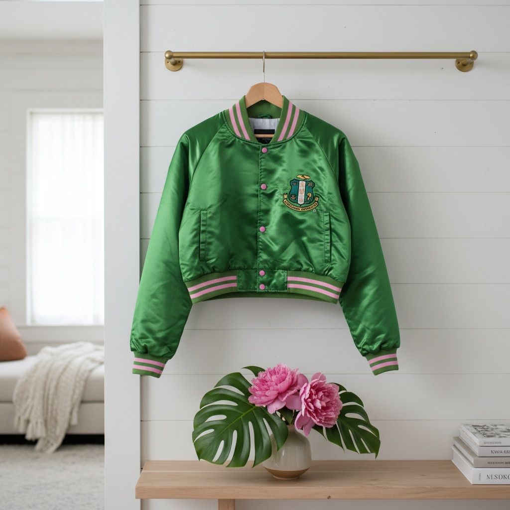 AKA Jacket Greek Inspired Varsity Apparel S Cropped Satin Varsity Jacket