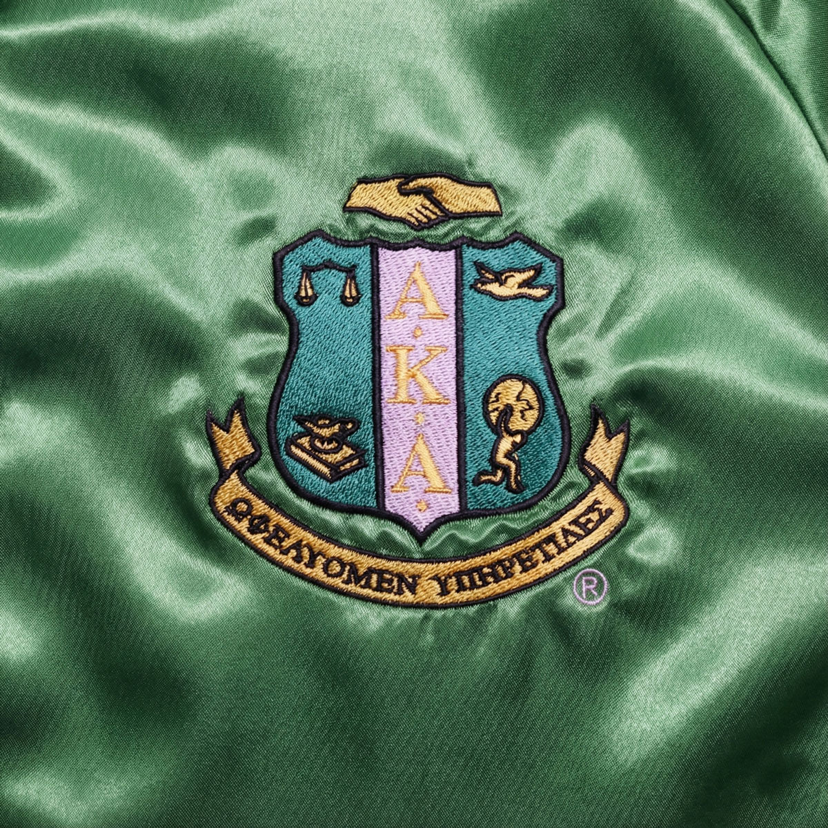 AKA Greek Apparel S Cropped Satin Varsity Jacket