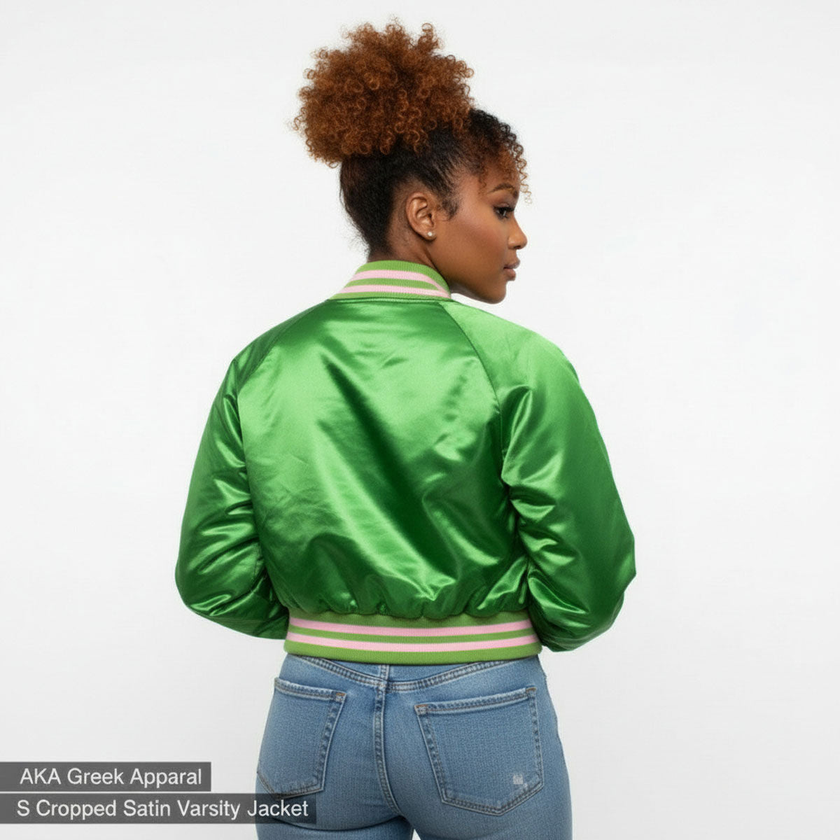 AKA Jacket Greek Inspired Varsity Apparel S Cropped Satin Varsity Jacket