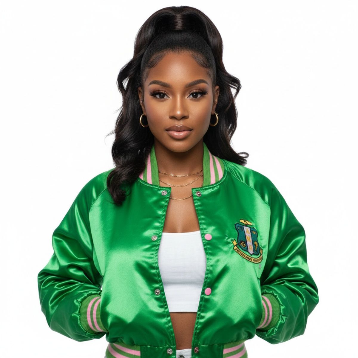 AKA Jacket Greek Inspired Varsity Apparel S Cropped Satin Varsity Jacket