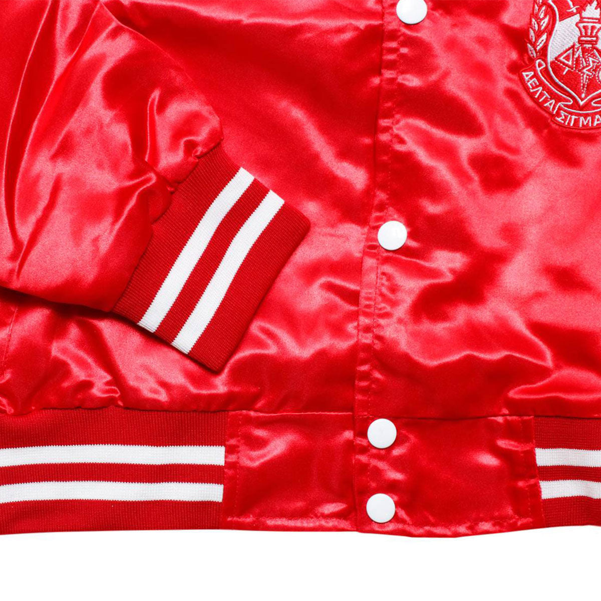 DST Greek Apparel S Cropped Satin Varsity Jacket