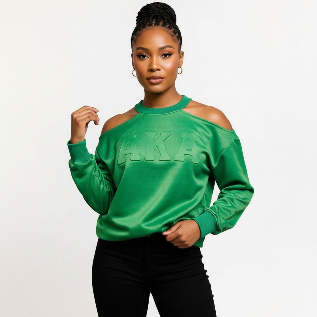 AKA Greek Merch XL Green Cold Shoulder Sweatshirt