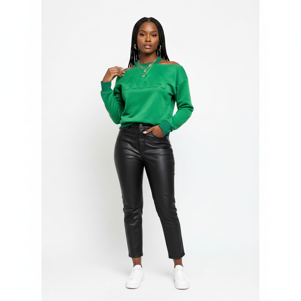 AKA Greek Merch XL Green Cold Shoulder Sweatshirt