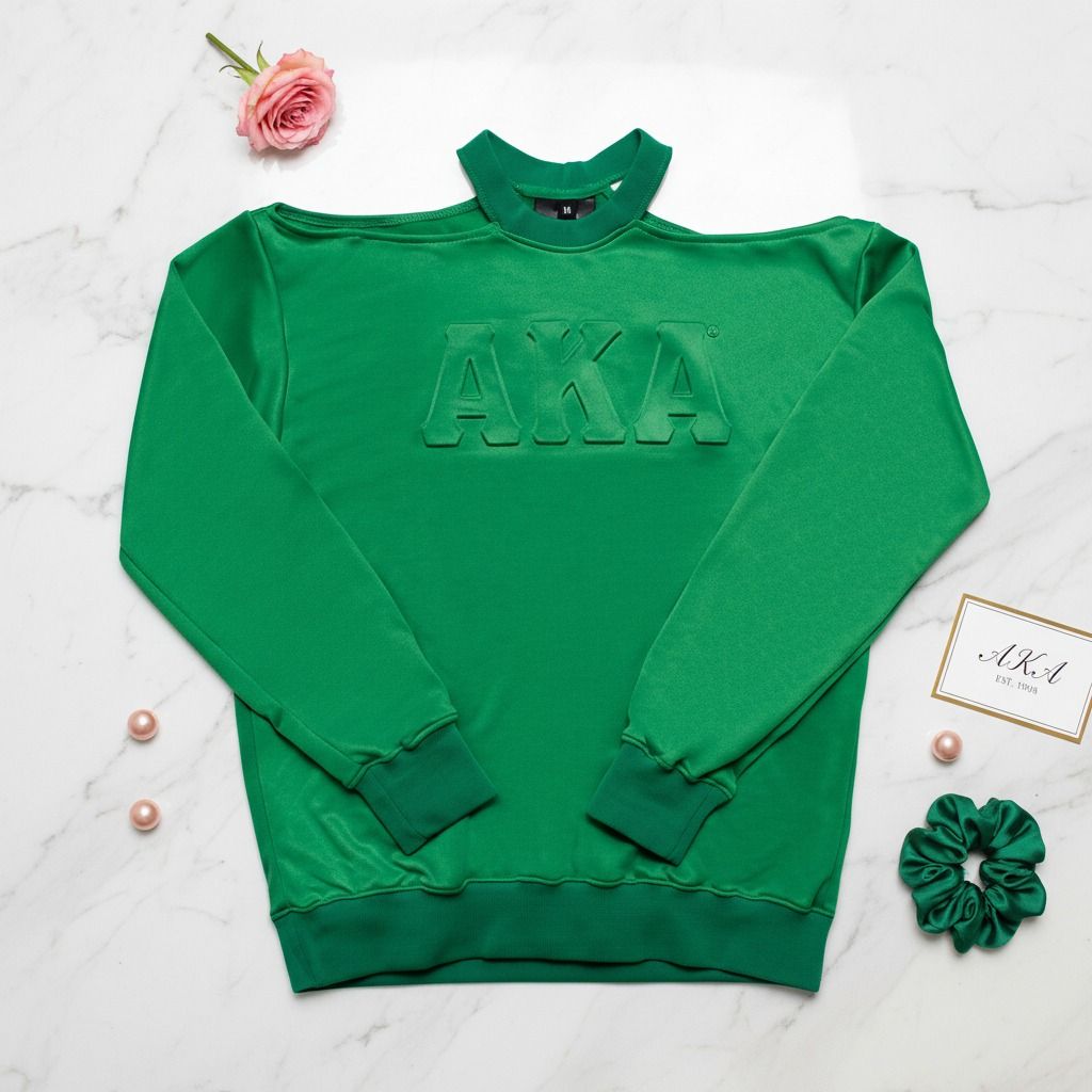 AKA Greek Merch XL Green Cold Shoulder Sweatshirt