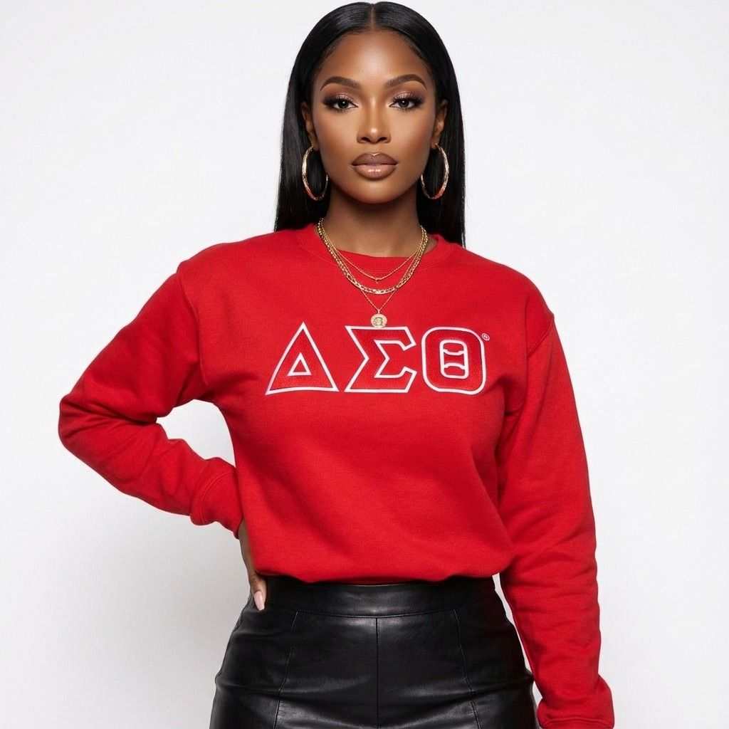 DST Greek Gear M Red Embroidered Crew Sweatshirt