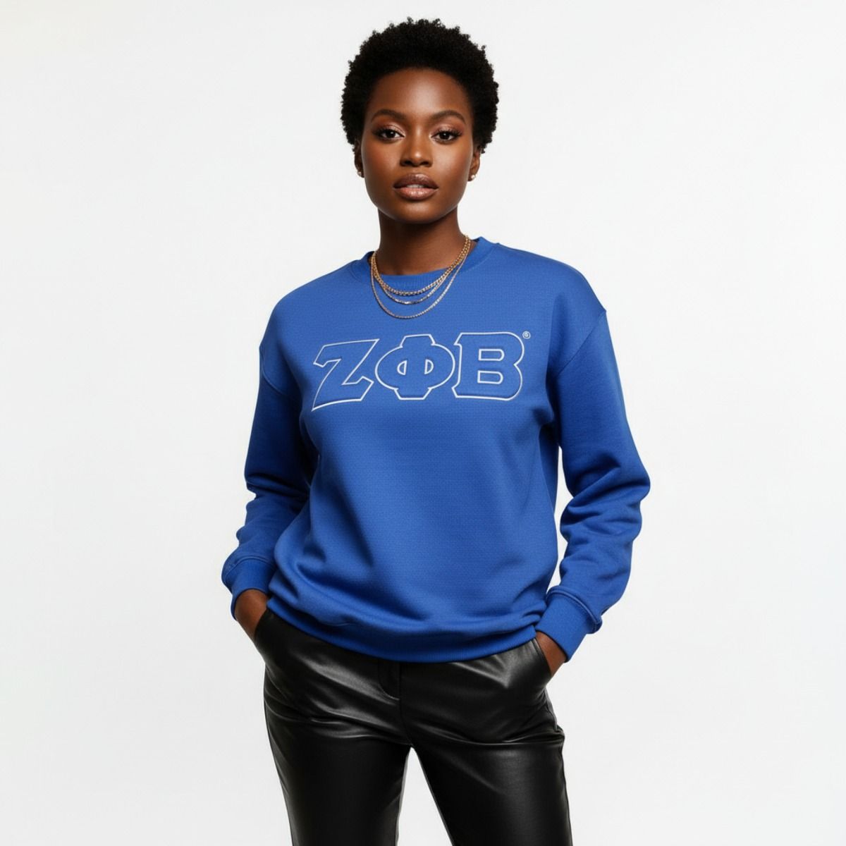 ZPB Greek Gear L Blue Embroidered Crew Sweatshirt