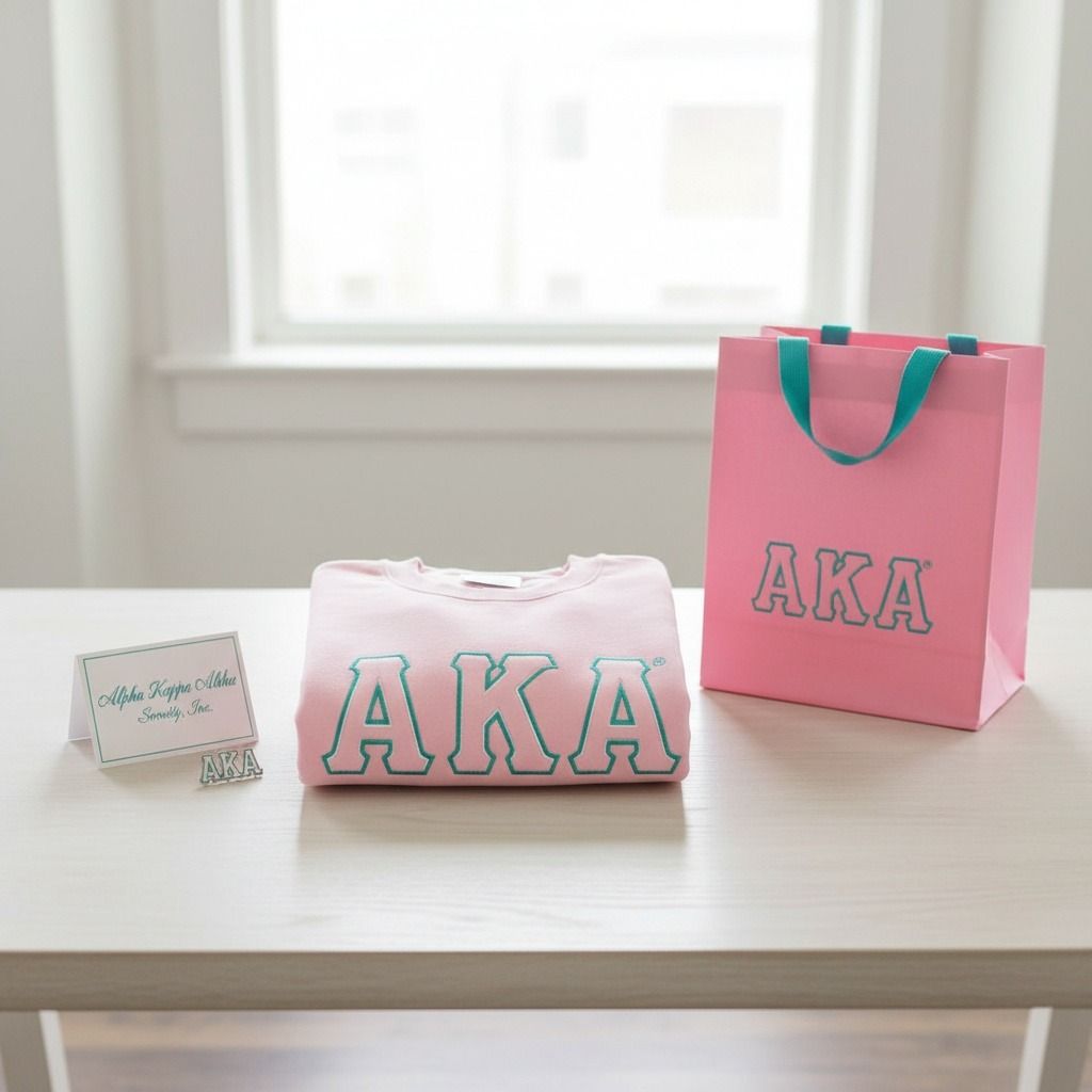 AKA Greek Gear M Pink Embroidered Crew Sweatshirt