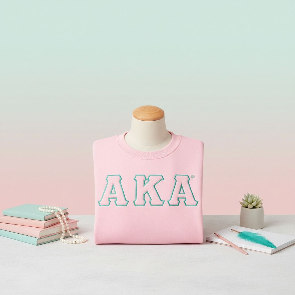 AKA Greek Gear M Pink Embroidered Crew Sweatshirt