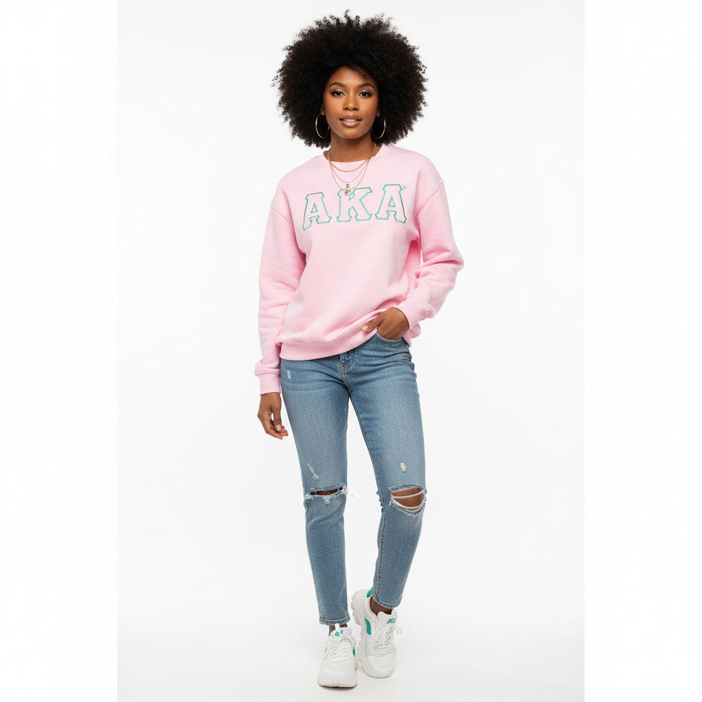 AKA Greek Gear M Pink Embroidered Crew Sweatshirt