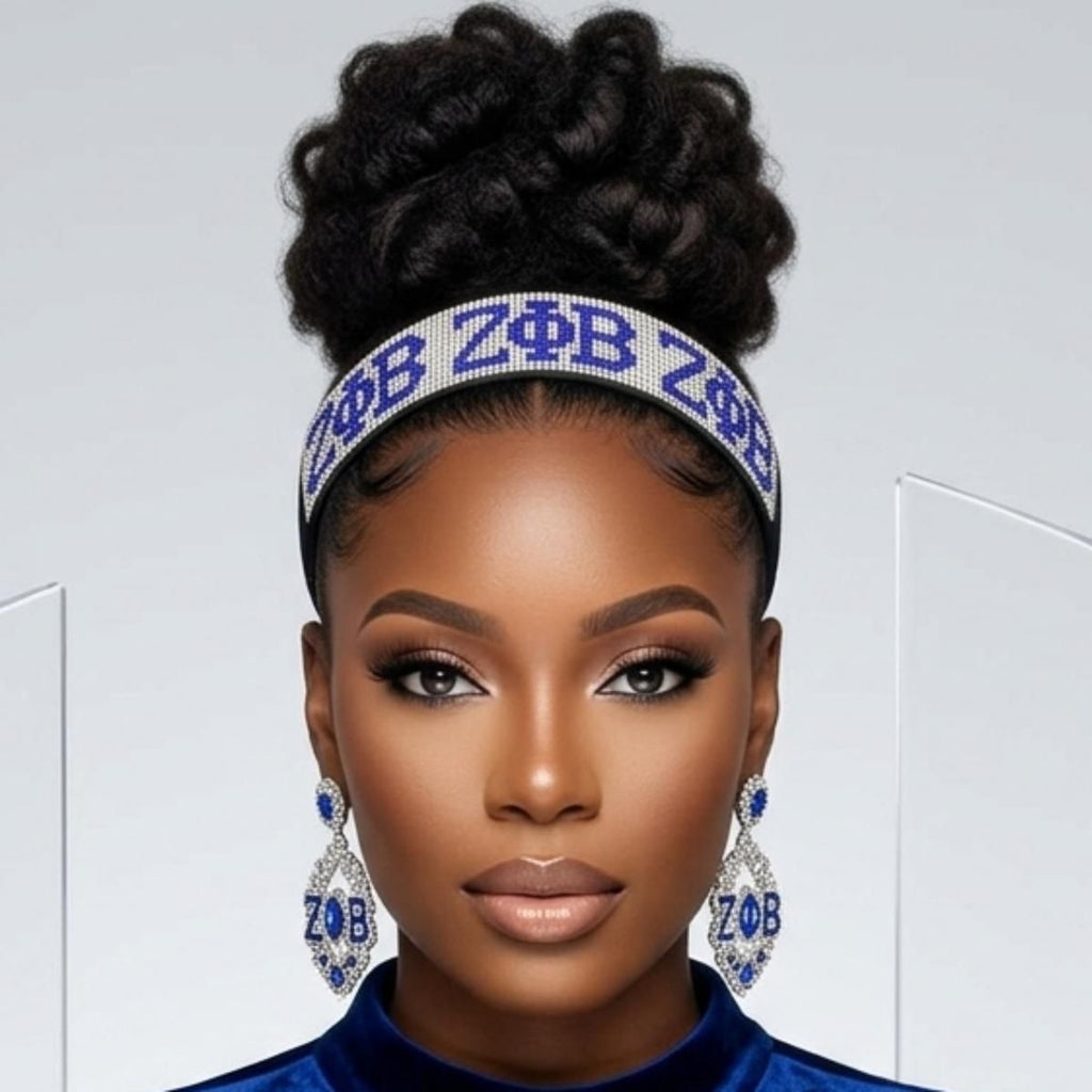 ZPB Inspired Headband Blue Clear Rhinestone Black Stretch