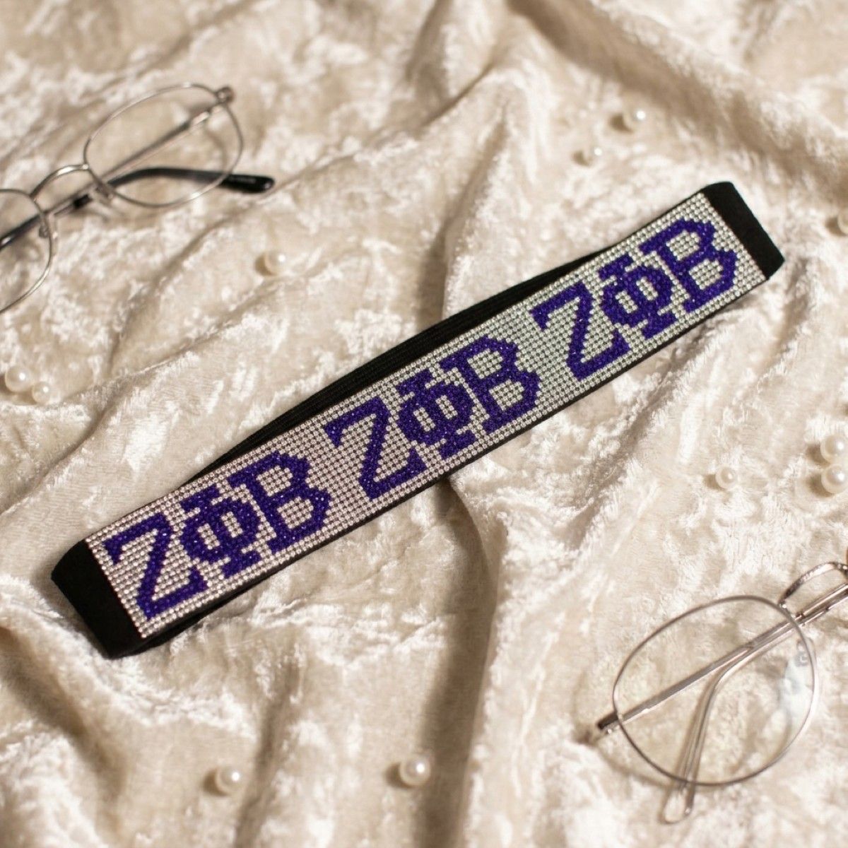 ZPB Blue Clear Rhinestone Black Stretch Headband