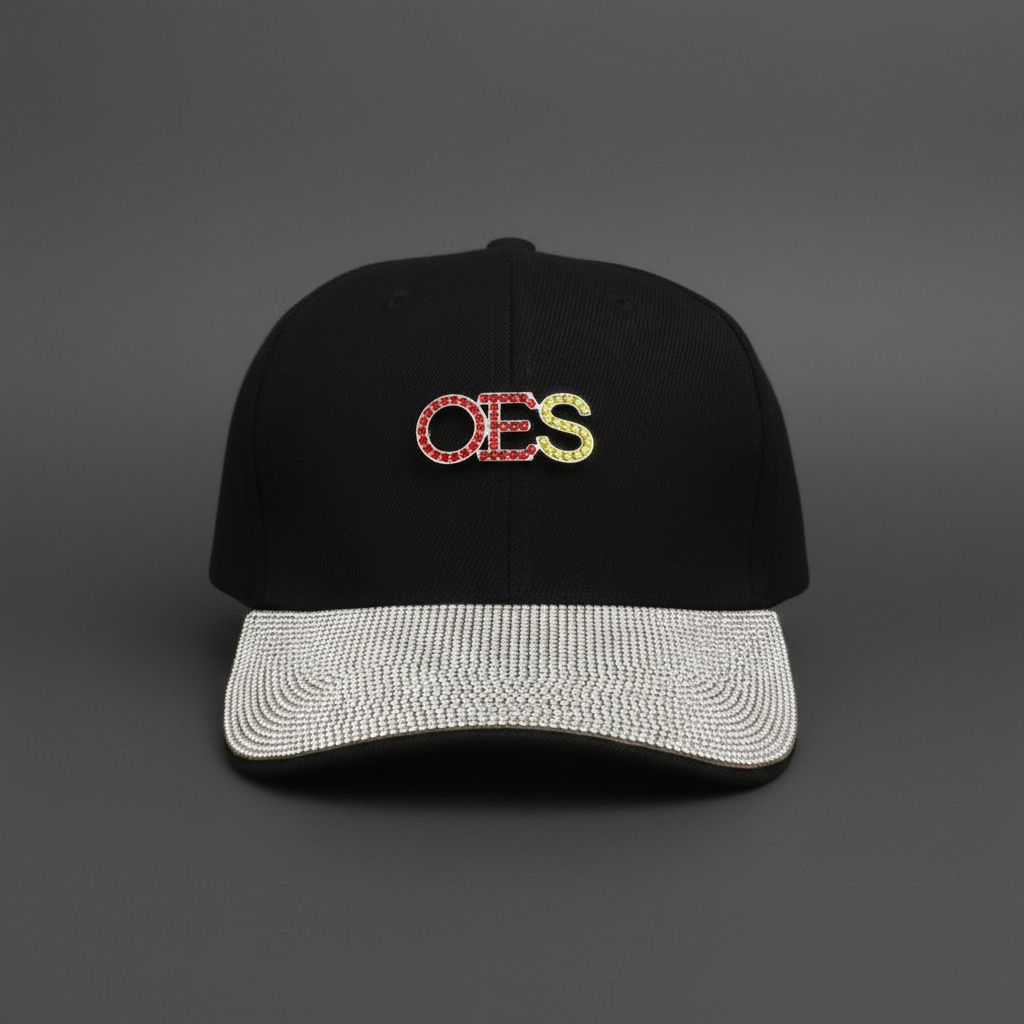 OES Hat Black Canvas Baseball Cap with Rhinestone Brim