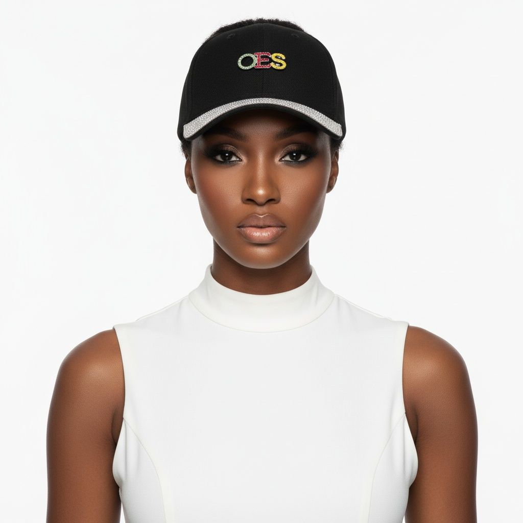 OES Black Canvas Baseball Cap with Rhinestone Brim