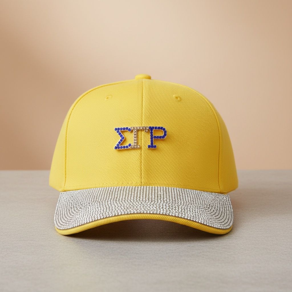SGRHO Hats Sigma Gamma Rho Hat Yellow Canvas Baseball Cap Rhinestone Brim