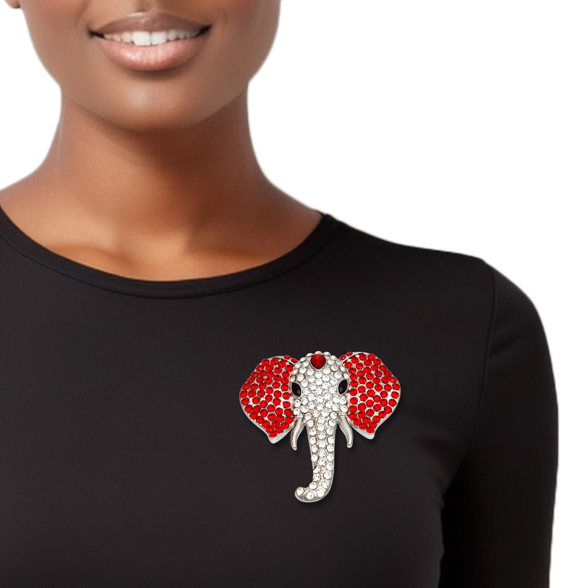 DST Delta Sigma Theta Inspired Brooch Silver Red Elephant Head Pin for Women