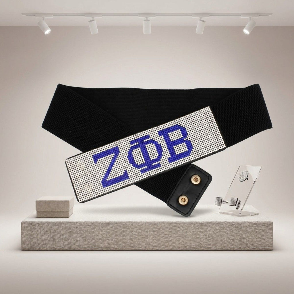 ZPB Blue Clear Rhinestone Wide Black Stretch Belt