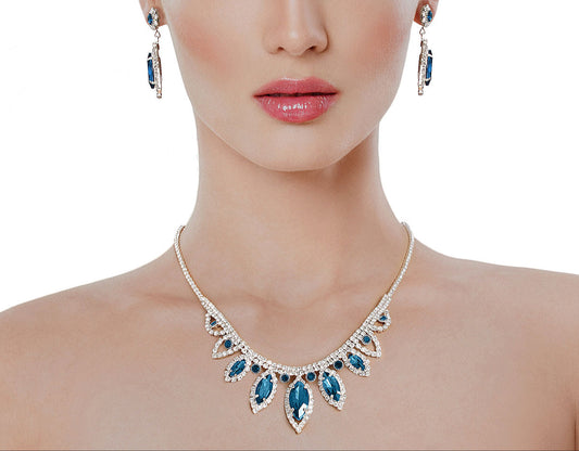 Blue Marquise Crystal Silver Set