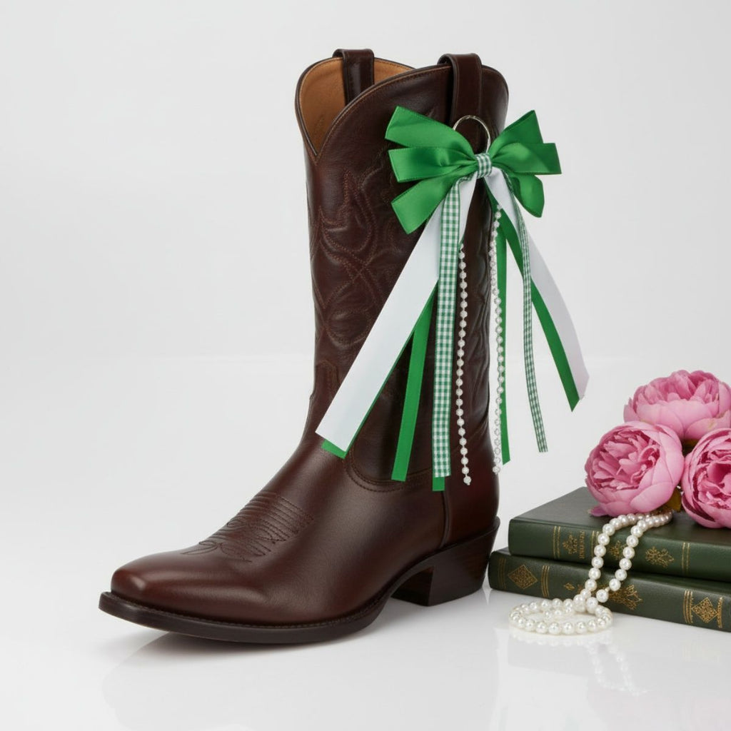 AKA Boots on the Ground Green White Boot Bow