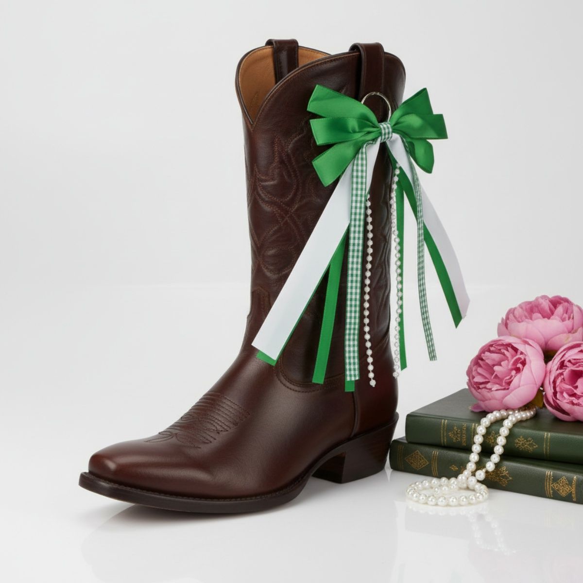 AKA Boots on the Ground Green White Boot Bow
