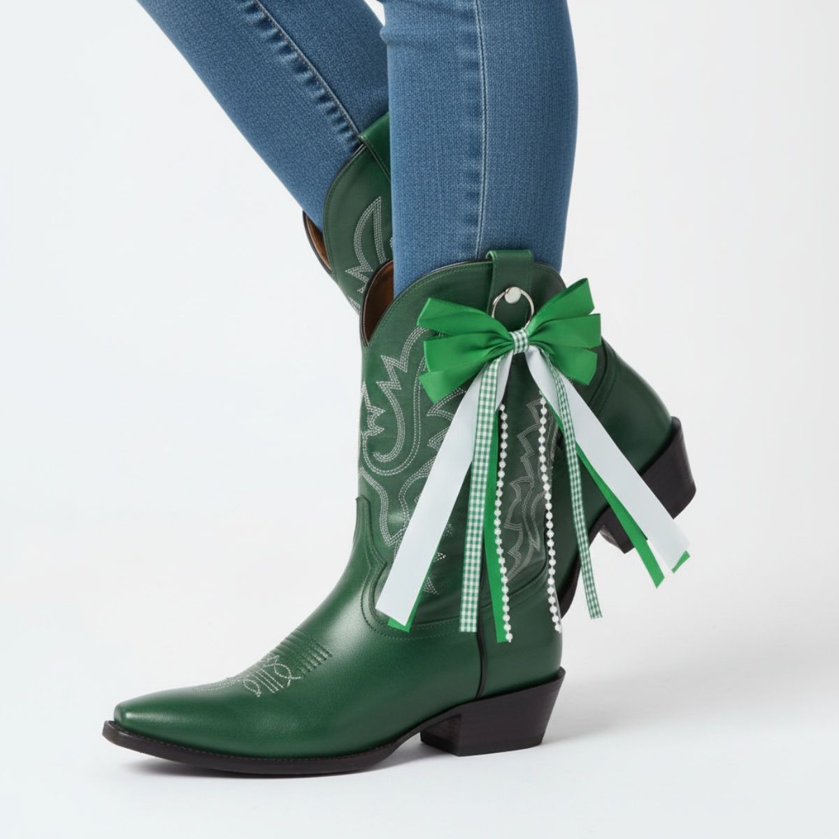 AKA Boots on the Ground Green White Boot Bow
