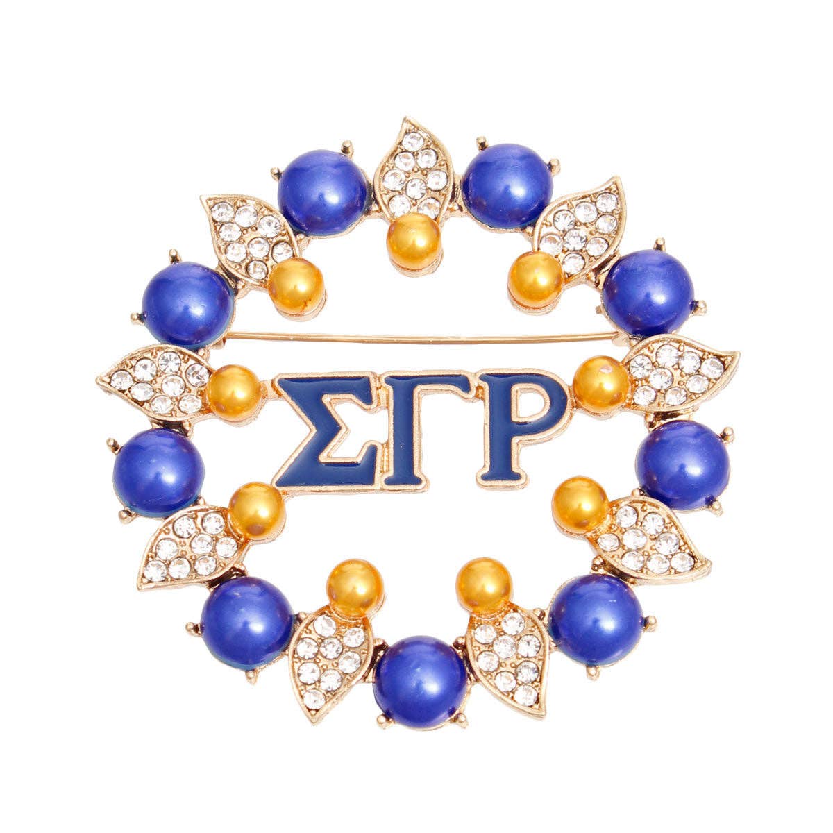 Sigma Gamma Rho Inspired Pearl Pin Brooch for Women: 2.25 inches / Gold and Blue / Gold