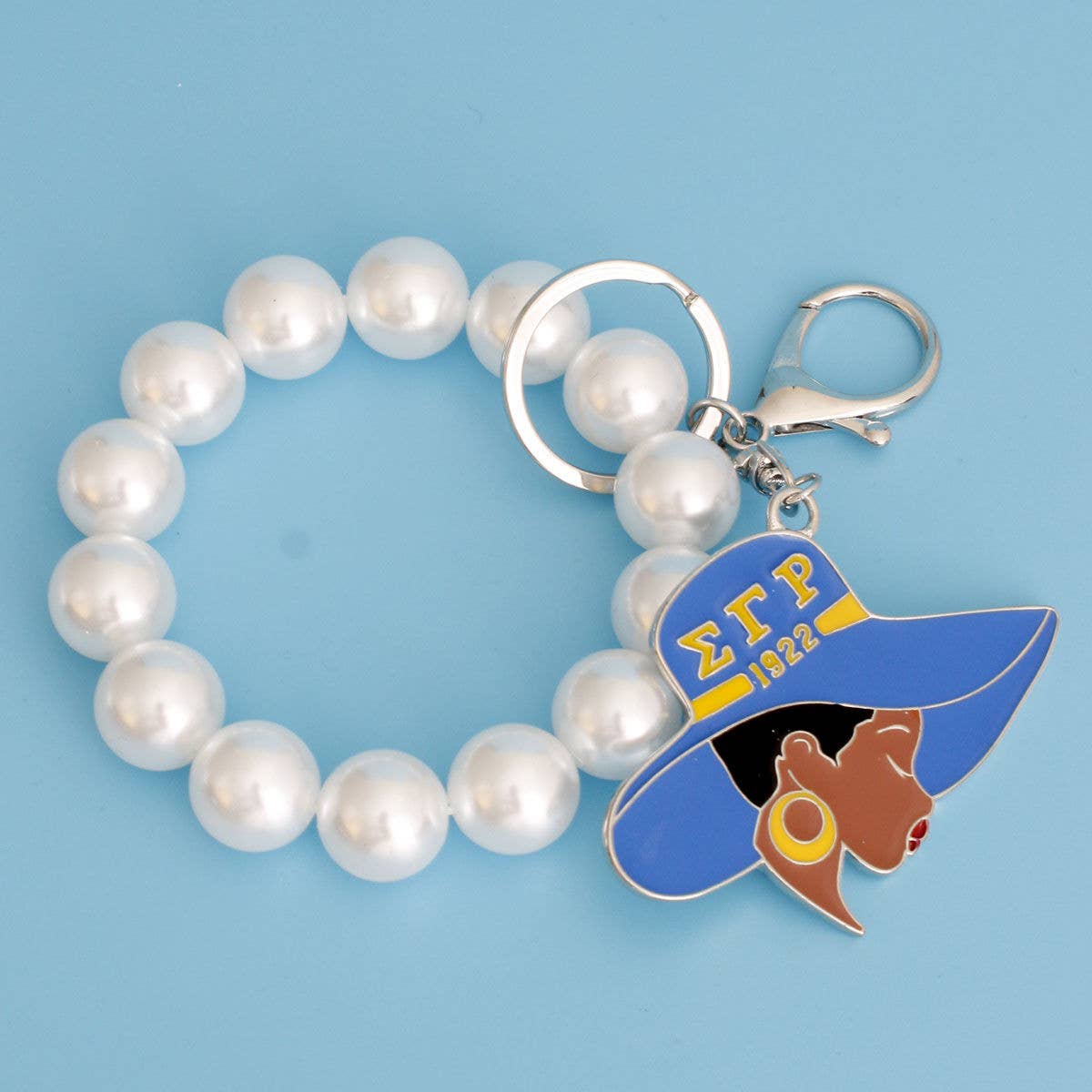 Sigma Gamma Rho  Blue Gold Hat Pearl Keychain